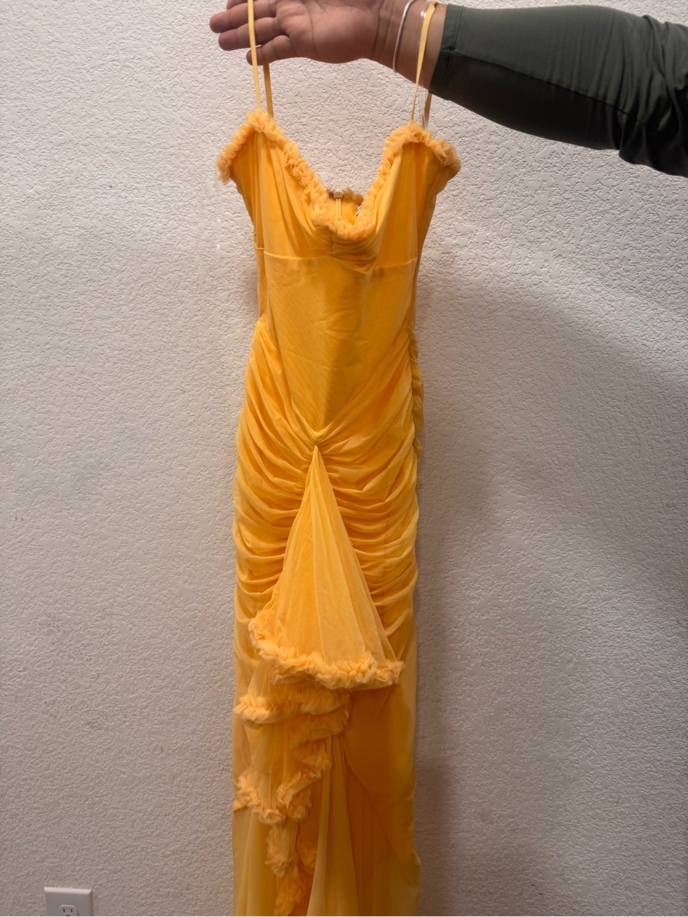 Yellow One-Shoulder Ruffled Evening Dress